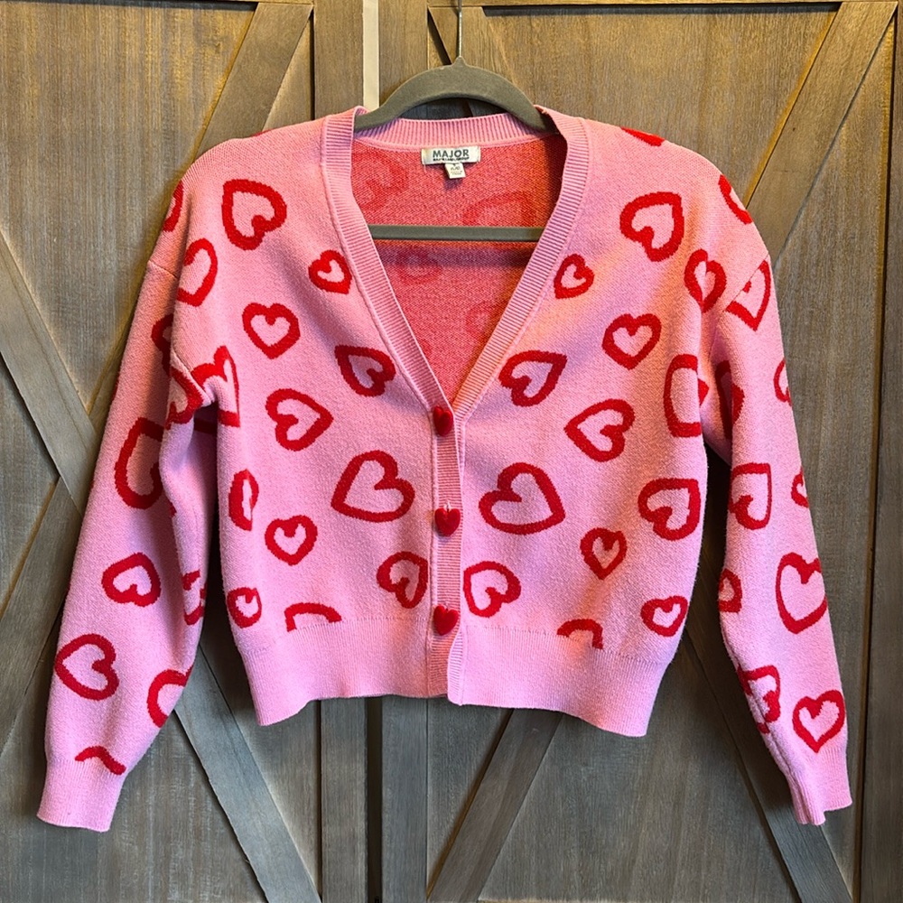 Pink and Red Heart Cardigan with ❤️ shaped buttons